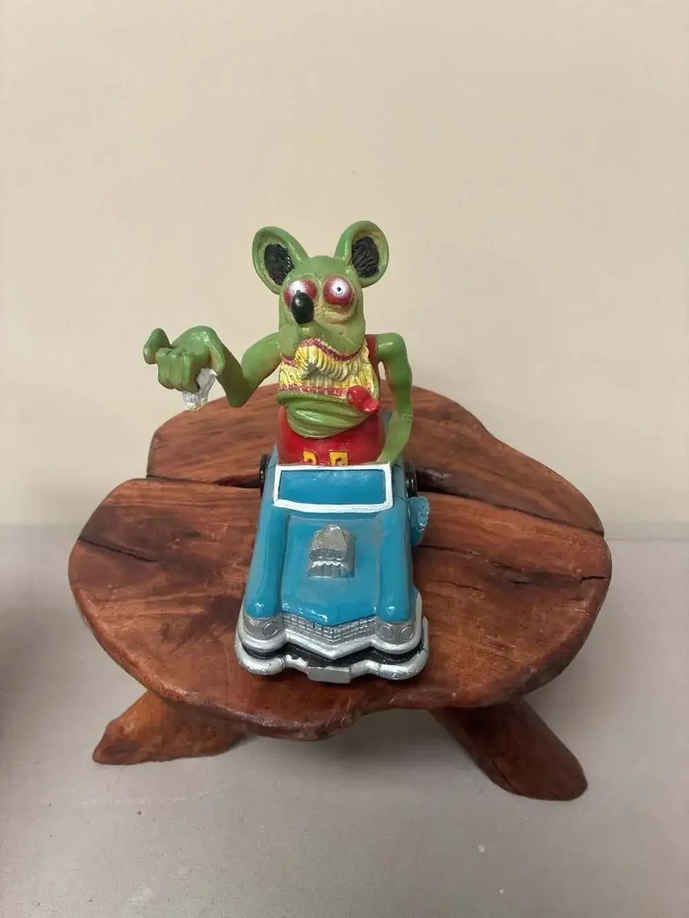 Rat Fink Driving a Blue Custom Hot Rod Resin Statue Figurine